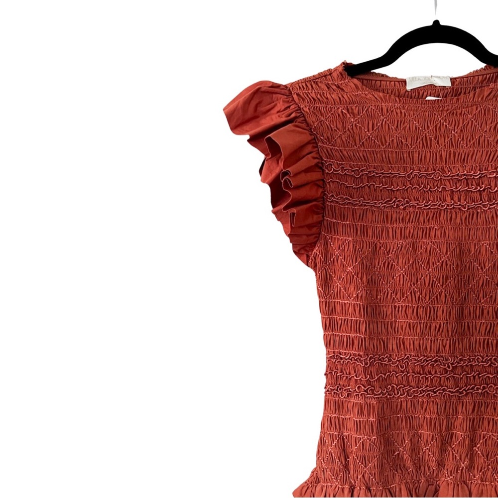 Nwt Ulla Johnson Smocked Flutter Sleeve Cotton Po… - image 3